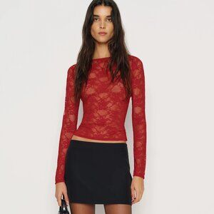 Reformation Adriano Lace Knit Top  / Brand New with Tags / Medium / Red Maroon